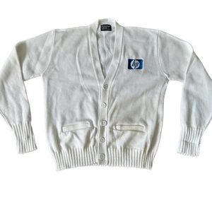 Vintage 80s 90s White HP Cardigan Sweater Medium